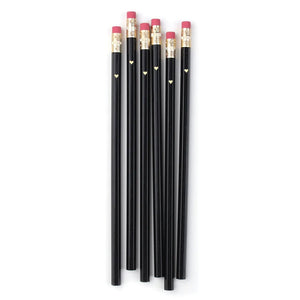 Gold Heart Full Length Pencils <br> Black - Sweet Maries Party Shop