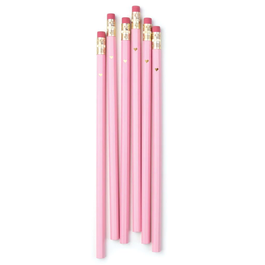 Gold Heart Full Length Pencils <br> Pink - Sweet Maries Party Shop