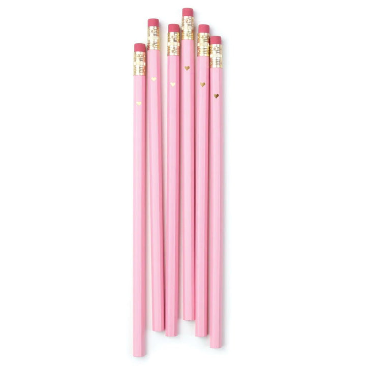 Gold Heart Full Length Pencils <br> Pink - Sweet Maries Party Shop