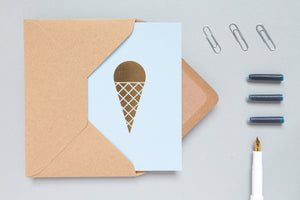 Ice Cream <br> Blue/Brass Greetings Card - Sweet Maries Party Shop