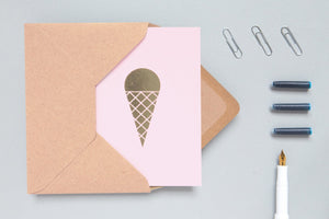 Ice Cream <br> Pink/Brass Greetings Card - Sweet Maries Party Shop