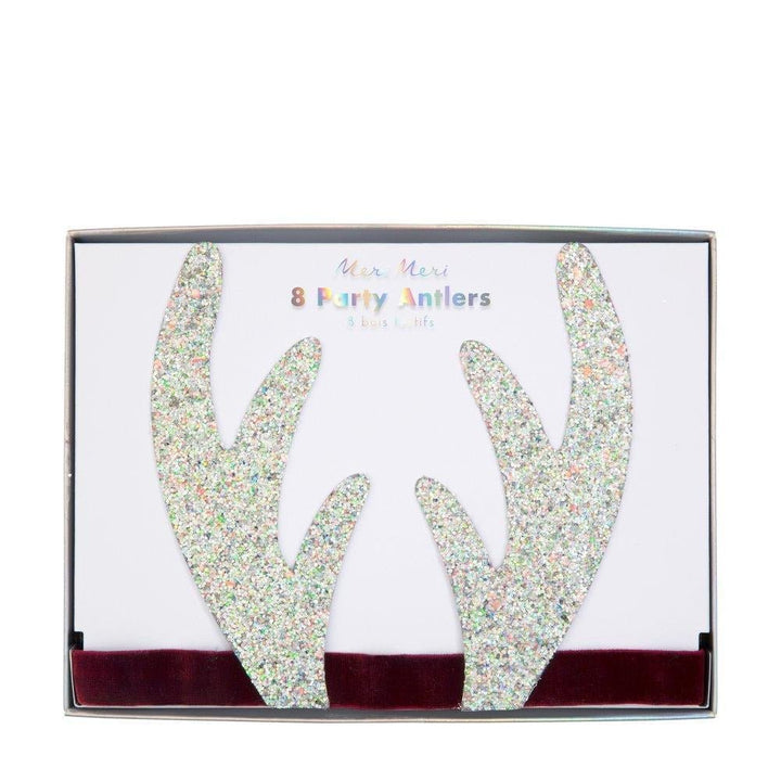 Meri Meri Silver Sparkle <br> Antler Headbands (8) - Sweet Maries Party Shop