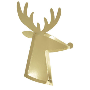 Metallic Gold <br> Reindeer Plates (8) - Sweet Maries Party Shop