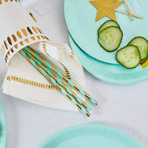 Mint and Gold <br> Paper Straws (25pc) - Sweet Maries Party Shop