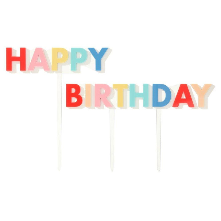 Multicoloured Happy Birthday <br> Acrylic Cake Toppers - Sweet Maries Party Shop