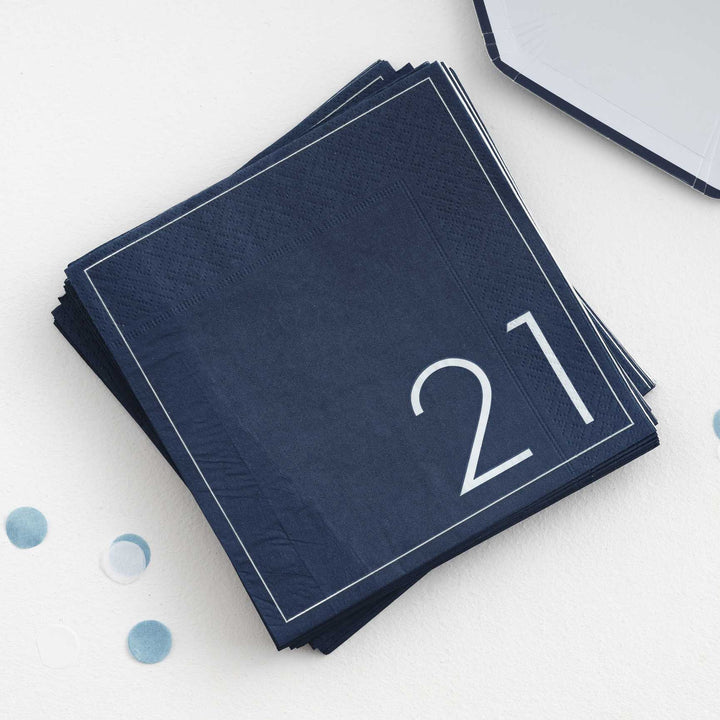 Navy 21st Birthday Milestone <br> Paper Napkins (16) - Sweet Maries Party Shop