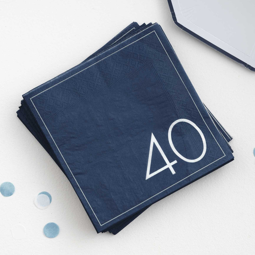 Navy 40th Birthday Milestone <br> Paper Napkins (16) - Sweet Maries Party Shop