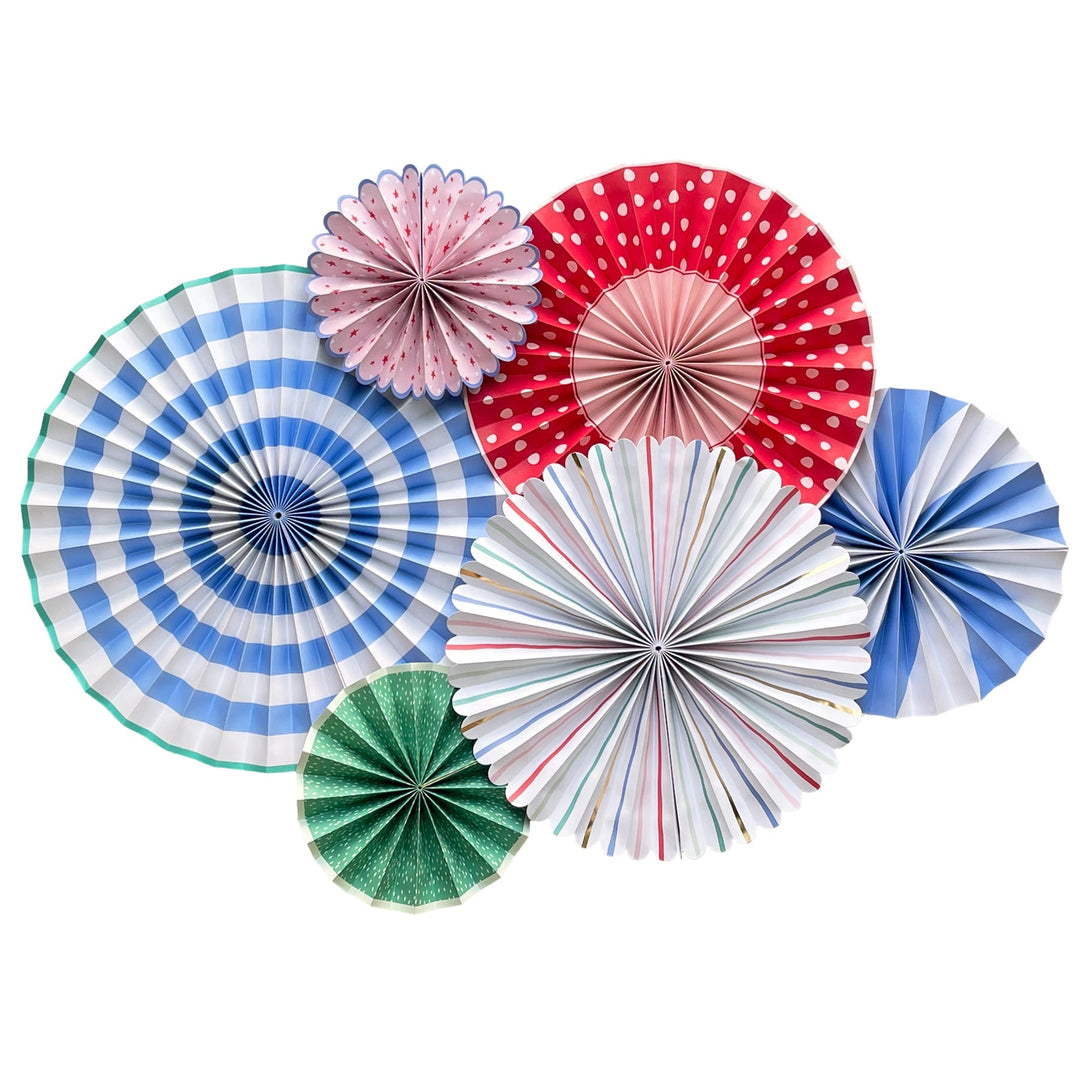 Oui Party <br> Bright Striped Fan Set (6pc) - Sweet Maries Party Shop