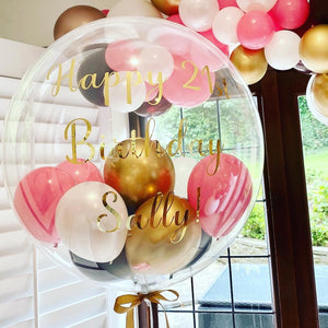 Personalised Bubble Balloon <br> Gold, Burgundy & Pink - Sweet Maries Party Shop