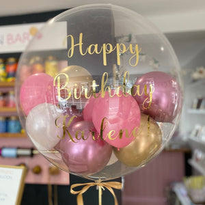Personalised Bubble Balloon <br> Gold & Pinks - Sweet Maries Party Shop