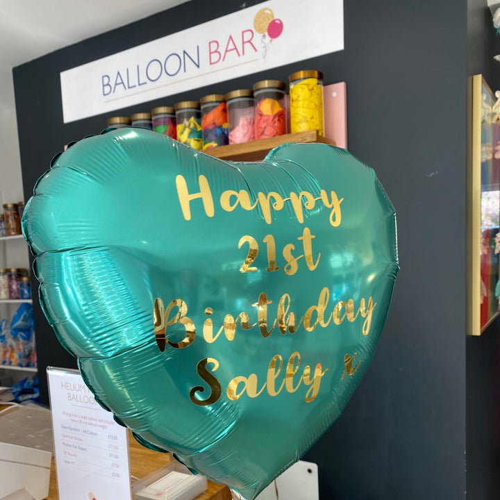 Personalised Chrome Green <br> Heart Balloon - Sweet Maries Party Shop