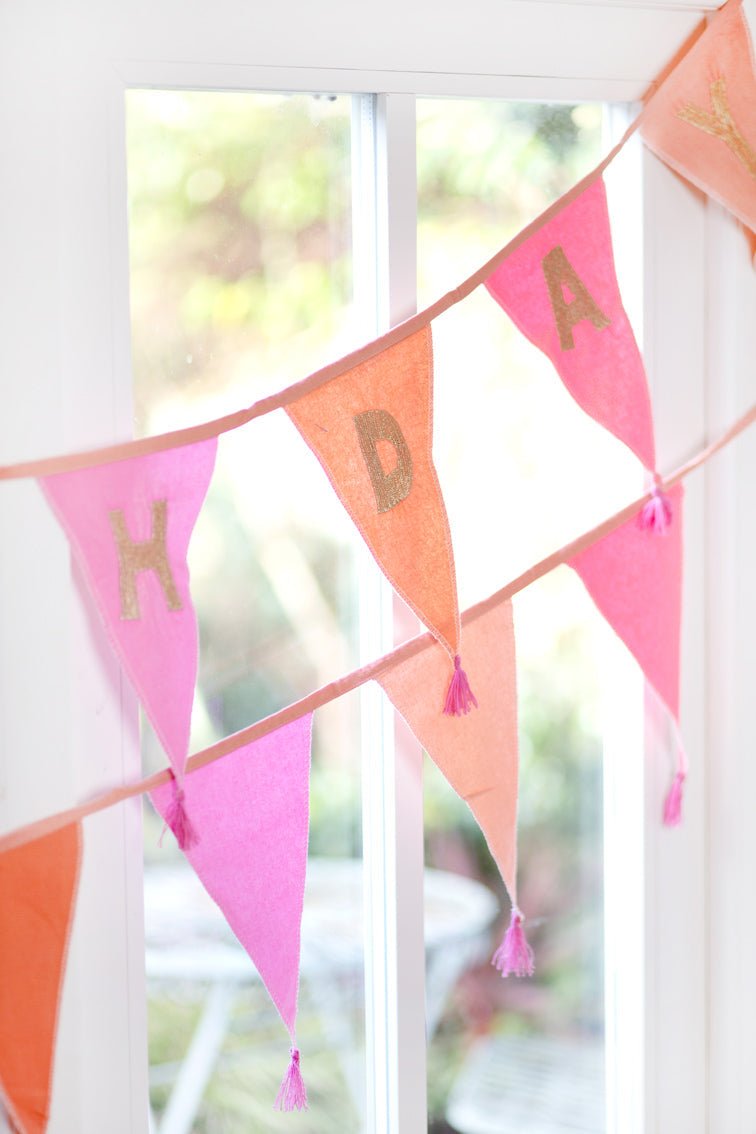 Pink Happy Birthday <br> Fabric Flag Bunting - Sweet Maries Party Shop