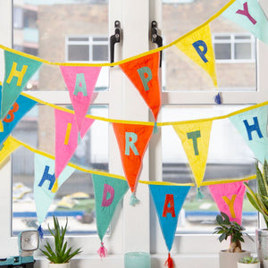 Rainbow Happy Birthday <br> Fabric Flag Bunting - Sweet Maries Party Shop