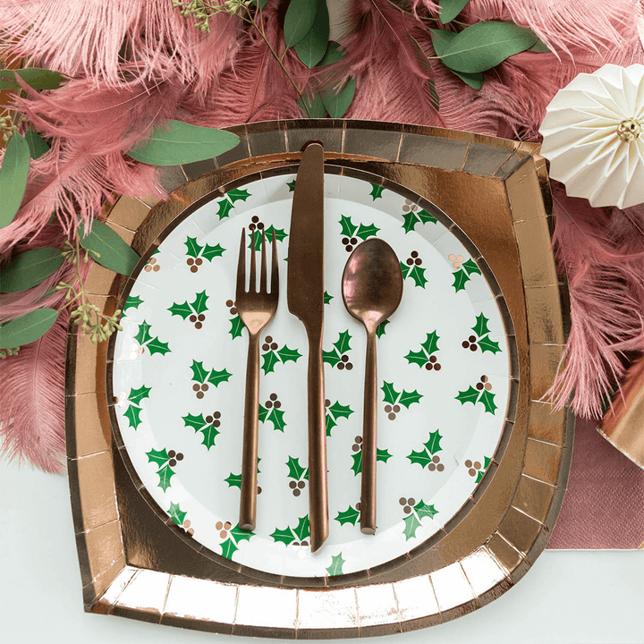 Rose Gold Holly <br> Dinner Plates (8) - Sweet Maries Party Shop