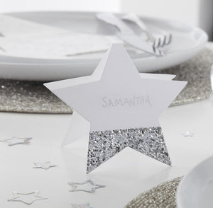 Silver Glitter Star <br> Place Cards (6pc) - Sweet Maries Party Shop