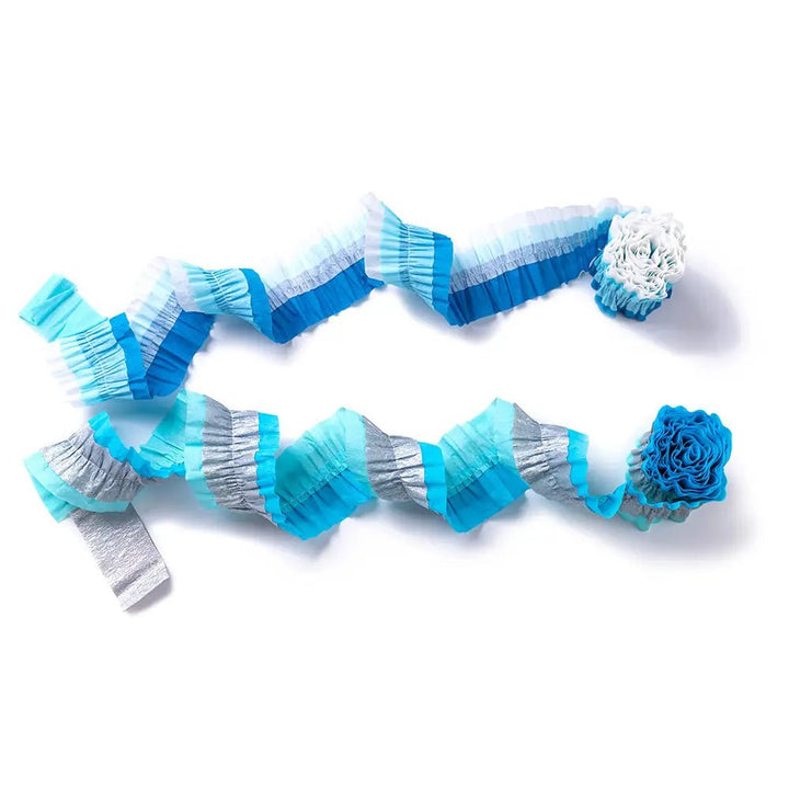 Silver Metallic & Blue <br> Paper Streamers (2) - Sweet Maries Party Shop