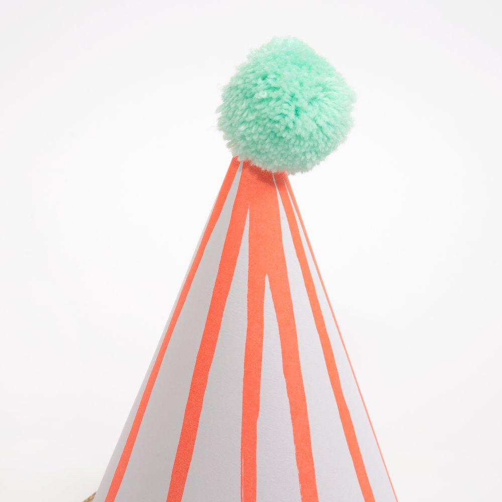 Stripe Pom Pom <br> Party Hats (8) - Sweet Maries Party Shop