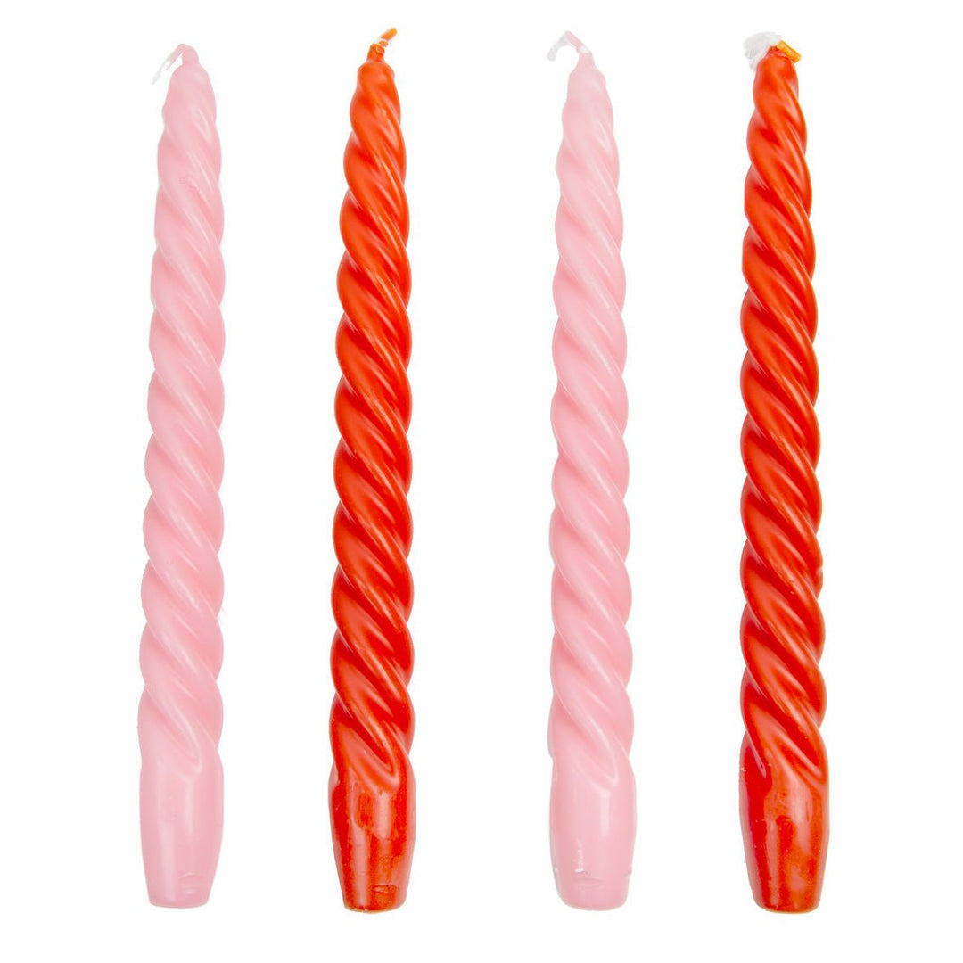 Warm Coloured Spiral <br> 4 Deluxe Dinner Candles - Sweet Maries Party Shop